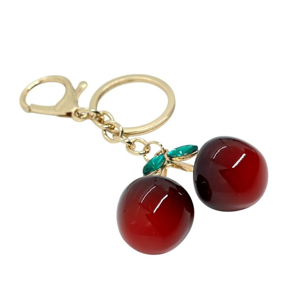 3/$30 NEW RED CHERRY KEYCHAIN GOLD TONE BAG CHARM FRUIT ACCESSORY CUTE GIFT NWT - Picture 7 of 10